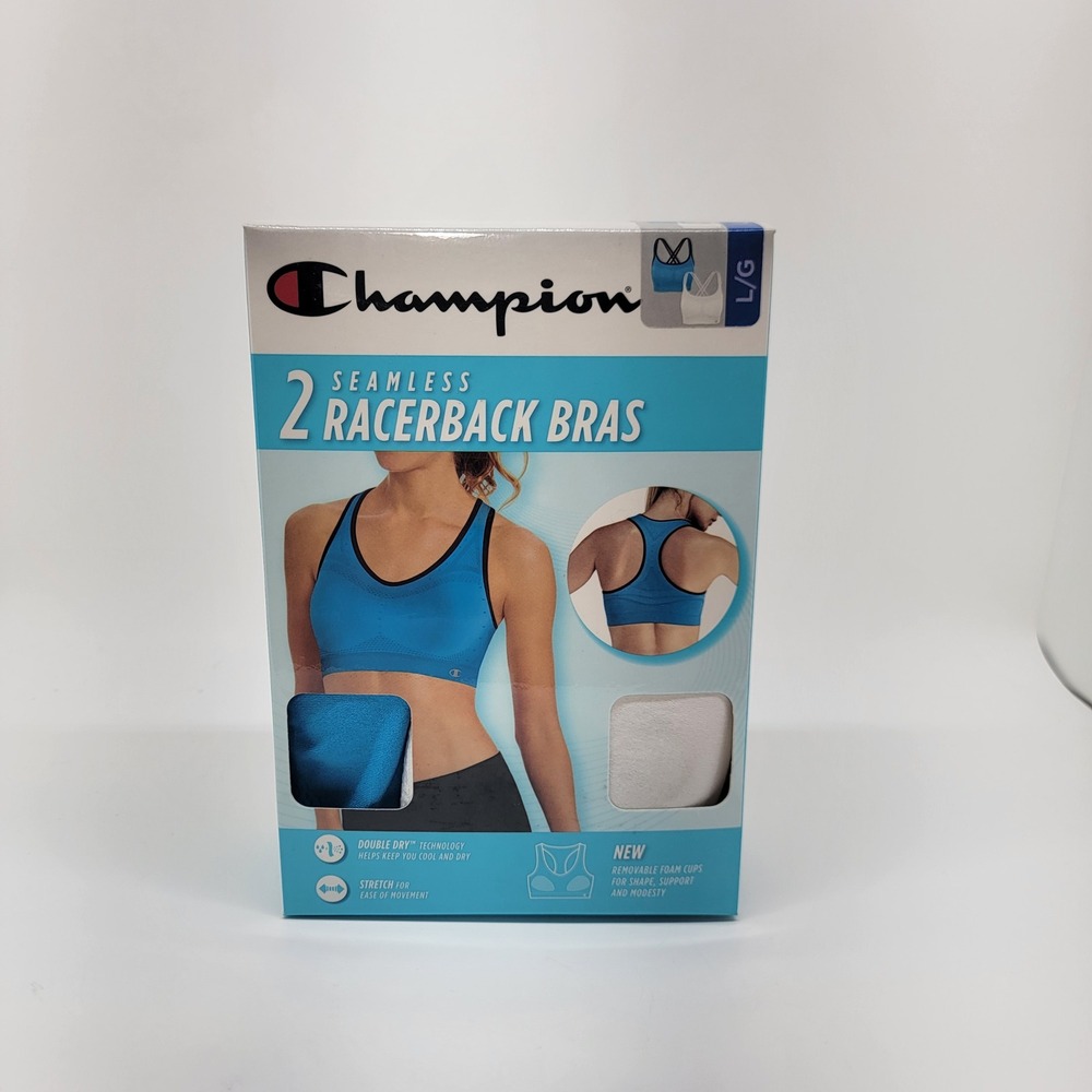 Champion 2 Pack Seamless Racerback Sports Bras Blue White Large B1426 1139289